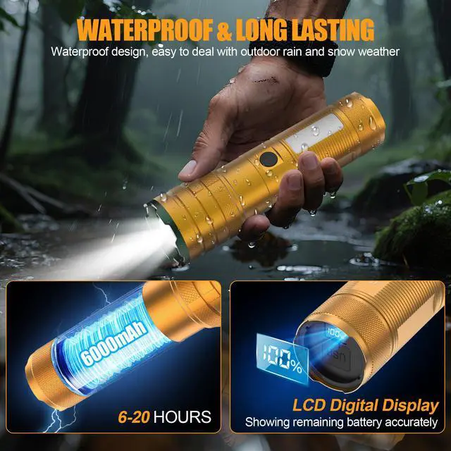 Alt view image 5 of 6 - limalnicy Rechargeable Flashlights High Lumens 100,000 Long Lasting, 4 Modes with Side COB Light, Super Bright LED Flashlight USB C Input & Output, Powerful Strong Flash Light for Hiking Camping