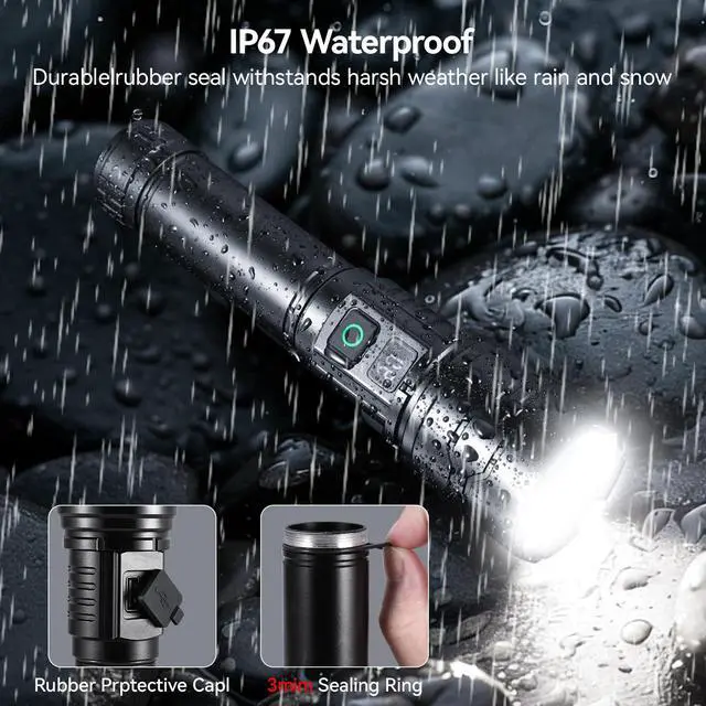 Alt view image 3 of 7 - VAVOFO Rechargeable LED Flashlight High Lumens, 5 Modes Tactical Flashlight with Zoomable Bright Light, USB C Flashlight for Camping Hiking Emergency