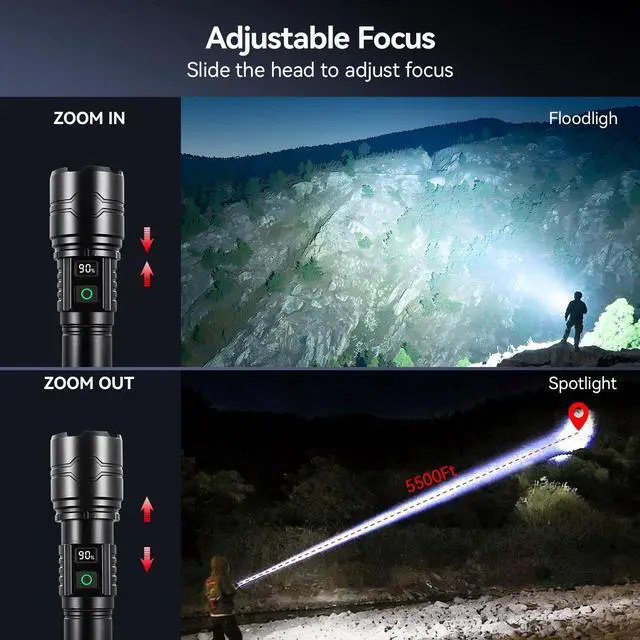 Alt view image 5 of 7 - VAVOFO Rechargeable LED Flashlight High Lumens, 5 Modes Tactical Flashlight with Zoomable Bright Light, USB C Flashlight for Camping Hiking Emergency