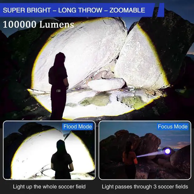 Alt view image 2 of 7 - JAY-PARK Rechargeable Flashlights 100000 Lumen, LED Flashlight with Digital Power Display and Zoomable, Flashlights High Lumen Super Bright Long Distance for Camping, bushcraft, Outdoor