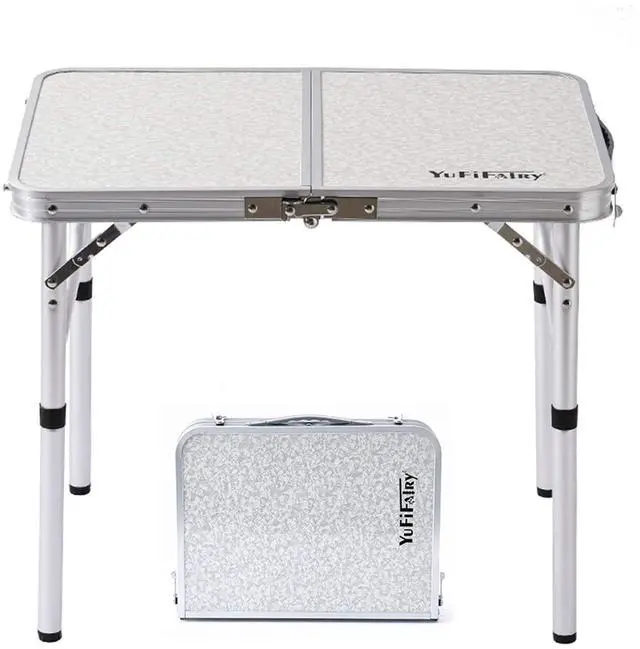 Main image of Folding Camp Table Small, 24''L x16''W with Adjustable Height Legs, Indoor Outdoor Lightweight Portable Aluminum Dining Table for Picnic Camping 2-Feet2 Heights 10"/19"