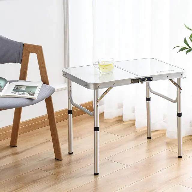 Alt view image 2 of 6 - Folding Camp Table Small, 24''L x16''W with Adjustable Height Legs, Indoor Outdoor Lightweight Portable Aluminum Dining Table for Picnic Camping 2-Feet2 Heights 10"/19"