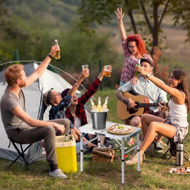 Alt view image 6 of 6 - Folding Camp Table Small, 24''L x16''W with Adjustable Height Legs, Indoor Outdoor Lightweight Portable Aluminum Dining Table for Picnic Camping 2-Feet2 Heights 10"/19"