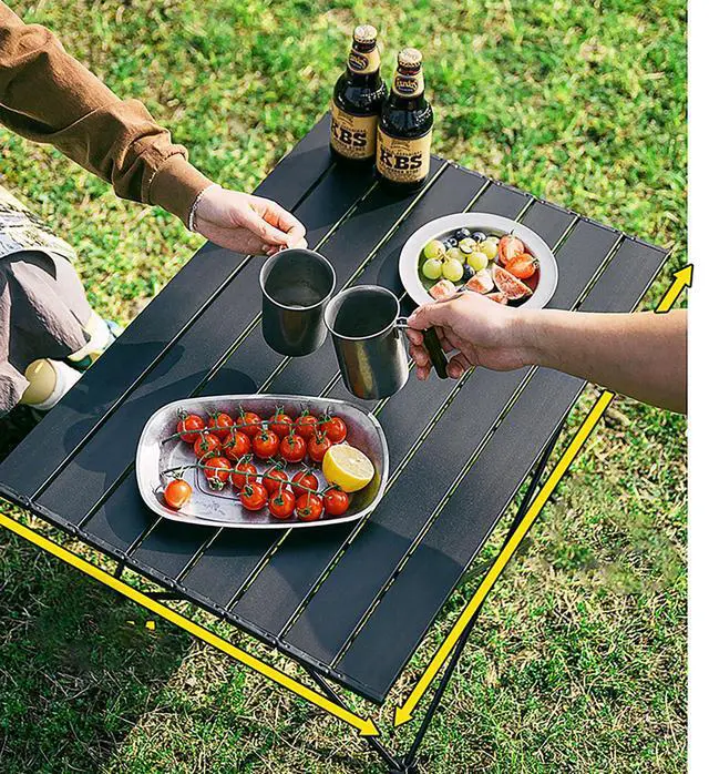 Alt view image 6 of 7 - YIKANGHENG Folding Camping Table, 16 Inch x 13.8 Inch x 11.4 Inch Black Carbon Steel Foldable Table with Storage Bag for Home and Outdoors (S)
