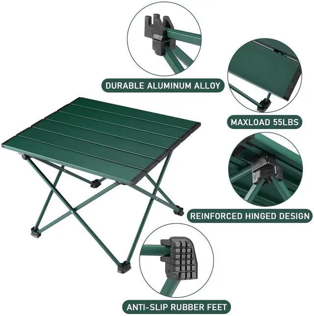 Alt view image 3 of 7 - Tesouro Portable Camping Table,Folding Side Table Aluminum Top for Outdoor Cooking, Hiking, Travel, Picnic (Blackish Green-Small)