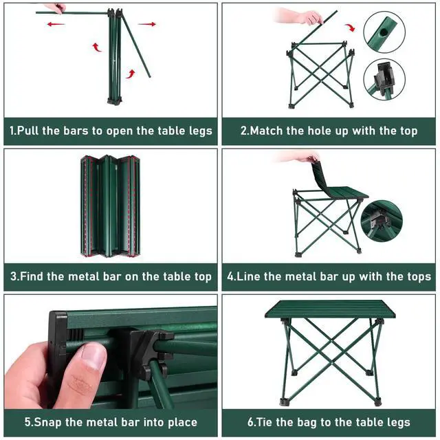 Alt view image 4 of 7 - Tesouro Portable Camping Table,Folding Side Table Aluminum Top for Outdoor Cooking, Hiking, Travel, Picnic (Blackish Green-Small)
