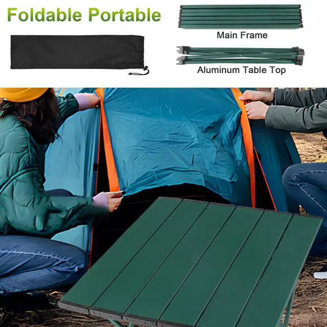 Alt view image 5 of 7 - Tesouro Portable Camping Table,Folding Side Table Aluminum Top for Outdoor Cooking, Hiking, Travel, Picnic (Blackish Green-Small)