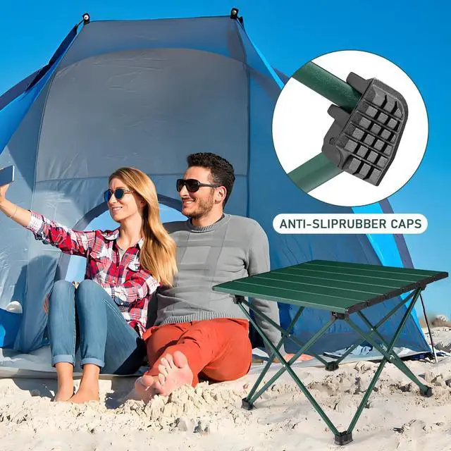 Alt view image 7 of 7 - Tesouro Portable Camping Table,Folding Side Table Aluminum Top for Outdoor Cooking, Hiking, Travel, Picnic (Blackish Green-Small)