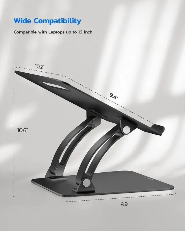 Alt view image 3 of 7 - Nulaxy Fully Adjustable Laptop Stand for Desk, Dual Foldable Computer Riser with Heat-Vent, Ergonomic Notebook Holder Portable Office Accessories Compatible with Most Laptops, Black