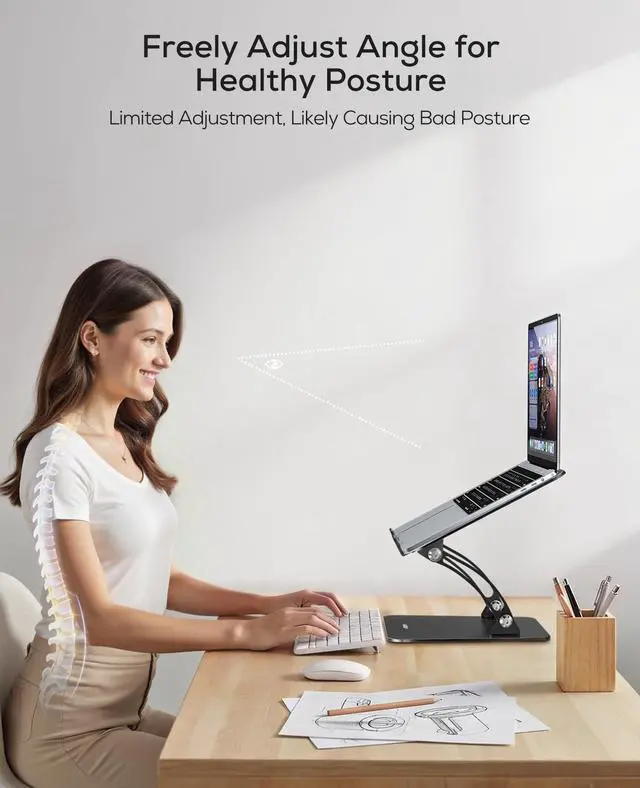 Alt view image 2 of 7 - Nulaxy Fully Adjustable Laptop Stand for Desk, Dual Foldable Computer Riser with Heat-Vent, Ergonomic Notebook Holder Portable Office Accessories Compatible with Most Laptops, Black