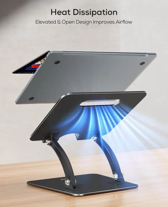 Alt view image 5 of 7 - Nulaxy Fully Adjustable Laptop Stand for Desk, Dual Foldable Computer Riser with Heat-Vent, Ergonomic Notebook Holder Portable Office Accessories Compatible with Most Laptops, Black