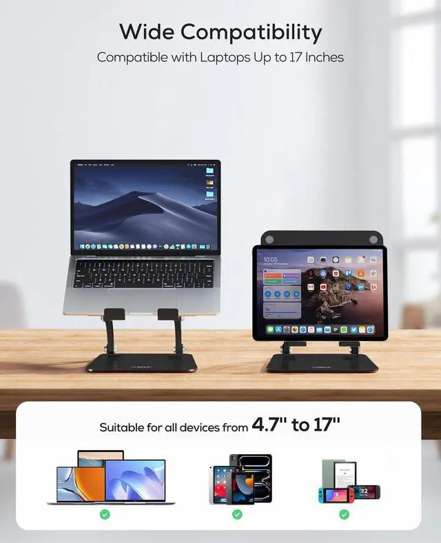 Alt view image 7 of 7 - Nulaxy Fully Adjustable Laptop Stand for Desk, Dual Foldable Computer Riser with Heat-Vent, Ergonomic Notebook Holder Portable Office Accessories Compatible with Most Laptops, Black