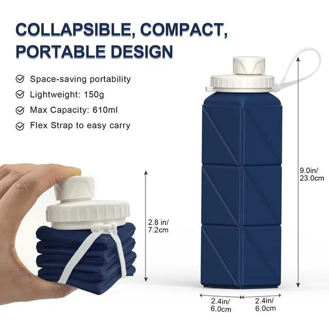 Alt view image 3 of 6 - BEAUTAIL Collapsible Water Bottles 20.6oz, Silicone Foldable Portable Travel Water Bottle, BPA-Free, Leakproof Reusable for Traveling Camping Hiking Cycling Yoga Sports Outdoor, 1 Pack (Dark Blue)