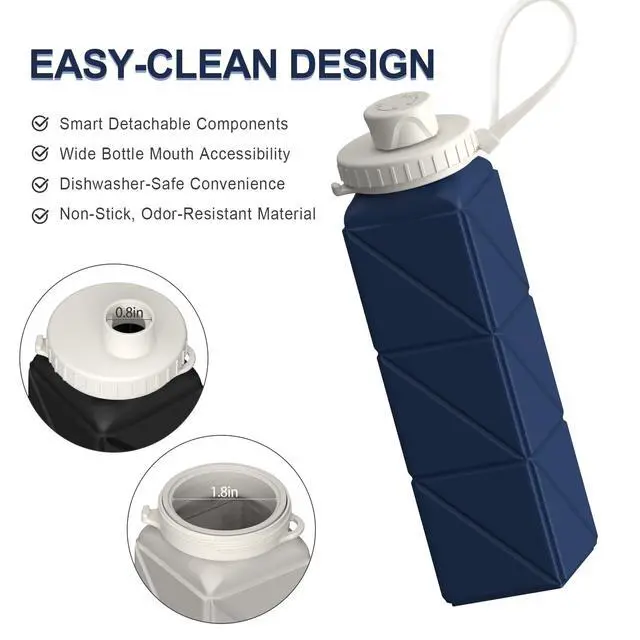 Alt view image 5 of 6 - BEAUTAIL Collapsible Water Bottles 20.6oz, Silicone Foldable Portable Travel Water Bottle, BPA-Free, Leakproof Reusable for Traveling Camping Hiking Cycling Yoga Sports Outdoor, 1 Pack (Dark Blue)