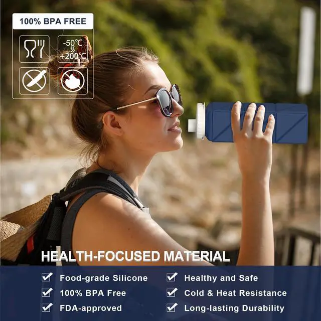 Alt view image 2 of 6 - BEAUTAIL Collapsible Water Bottles 20.6oz, Silicone Foldable Portable Travel Water Bottle, BPA-Free, Leakproof Reusable for Traveling Camping Hiking Cycling Yoga Sports Outdoor, 1 Pack (Dark Blue)