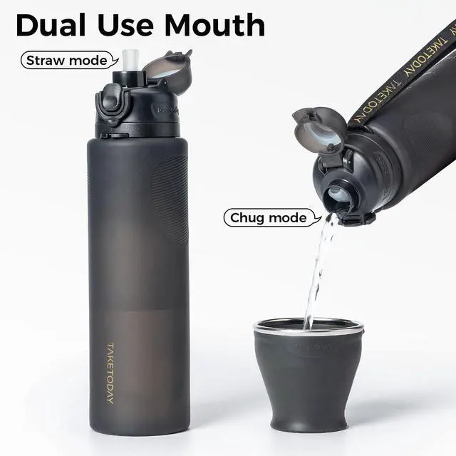 Alt view image 5 of 7 - TakeToday Collapsible Water Bottles 32oz, Foldable Travel Bottle, TSA-Approved Leakproof Newly Silicone Water Bottle for Hiking, Travel, Outdoors, Black