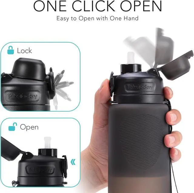 Alt view image 6 of 7 - TakeToday Collapsible Water Bottles 32oz, Foldable Travel Bottle, TSA-Approved Leakproof Newly Silicone Water Bottle for Hiking, Travel, Outdoors, Black