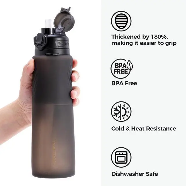 Alt view image 4 of 7 - TakeToday Collapsible Water Bottles 32oz, Foldable Travel Bottle, TSA-Approved Leakproof Newly Silicone Water Bottle for Hiking, Travel, Outdoors, Black