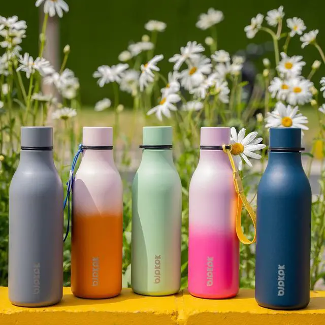 Alt view image 6 of 6 - BJPKPK Insulated Water Bottles, 18 oz Stainless Steel Metal Water Bottle with Strap, BPA Free Leak Proof Jugs, Mugs, Flasks, Reusable Thermal Flasks for Sports & Travel, Macaron Green