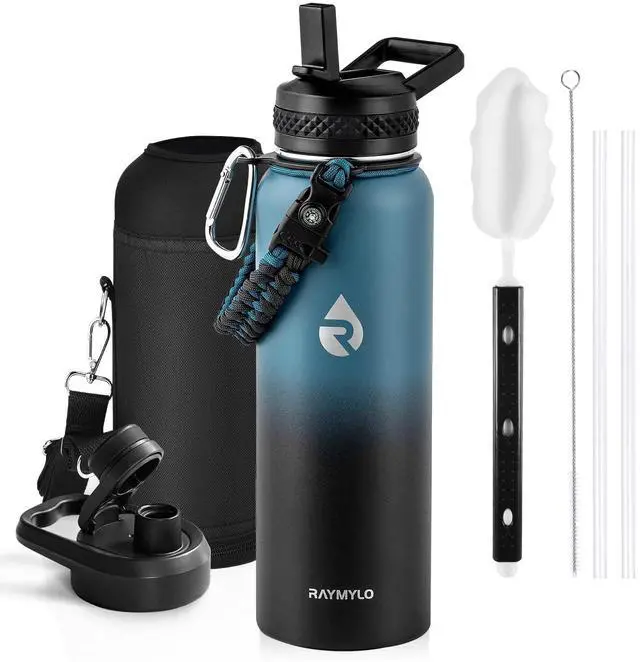 Main image of RAYMYLO Insulated Water Bottle 40 oz, Triple Wall Vacuum Stainless Steel (Cold for 36Hrs, Hot for 18Hrs), Leak Proof & Non-BPA, Modern Water Flask Jug with Paracord Handle & Straw Spout Lids