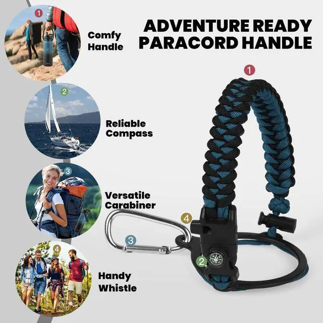 Alt view image 4 of 7 - RAYMYLO Insulated Water Bottle 40 oz, Triple Wall Vacuum Stainless Steel (Cold for 36Hrs, Hot for 18Hrs), Leak Proof & Non-BPA, Modern Water Flask Jug with Paracord Handle & Straw Spout Lids