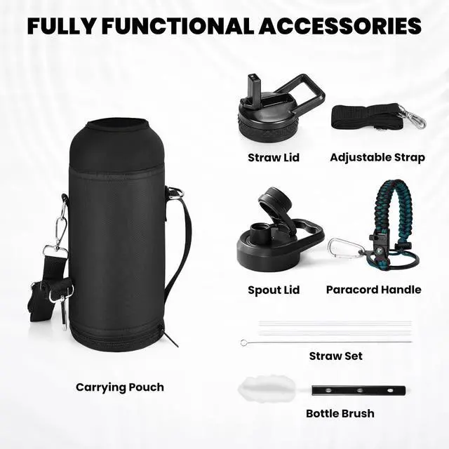 Alt view image 7 of 7 - RAYMYLO Insulated Water Bottle 40 oz, Triple Wall Vacuum Stainless Steel (Cold for 36Hrs, Hot for 18Hrs), Leak Proof & Non-BPA, Modern Water Flask Jug with Paracord Handle & Straw Spout Lids