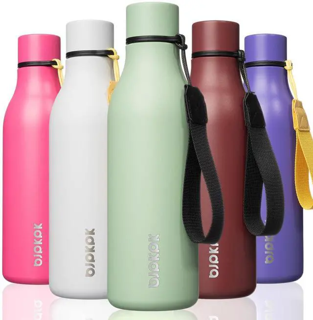 Main image of BJPKPK Insulated Water Bottles, 18 oz Stainless Steel Metal Water Bottle with Strap, BPA Free Leak Proof Jugs, Mugs, Flasks, Reusable Thermal Flasks for Sports & Travel, Macaron Green
