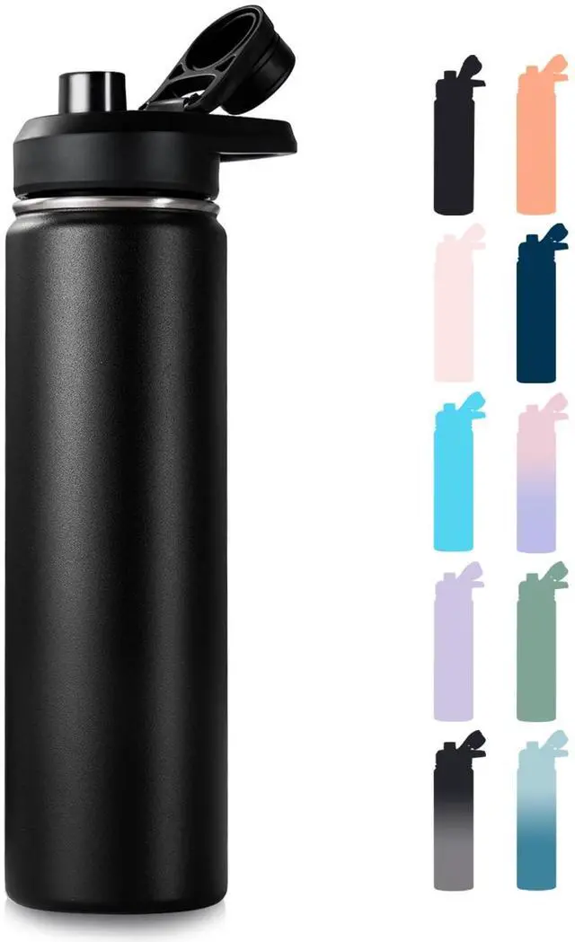 Main image of Fijinhom 24 oz Insulated Water Bottle with Handle, 304 Stainless Steel Water Bottles with Wide Mouth, Double Wall Vacuum Sports Water Bottle, BPA Free, Keep Cold and Hot, Black