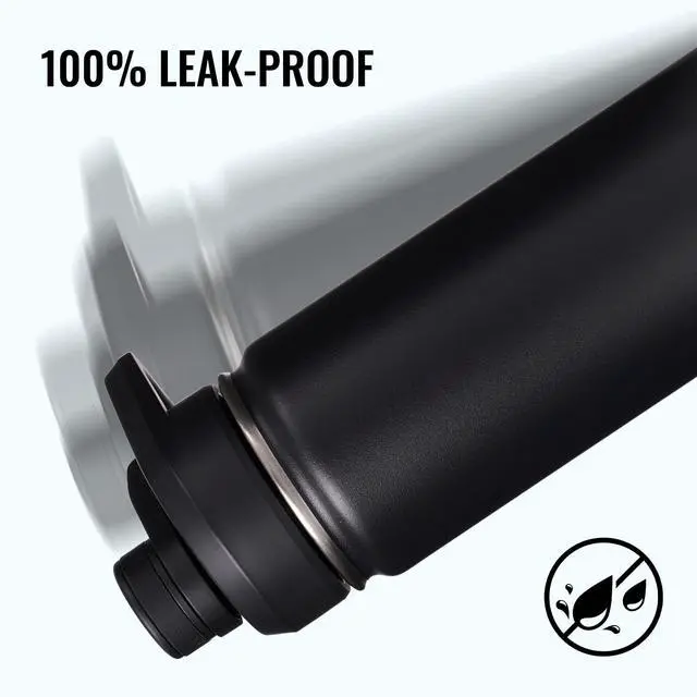 Alt view image 4 of 7 - Fijinhom 24 oz Insulated Water Bottle with Handle, 304 Stainless Steel Water Bottles with Wide Mouth, Double Wall Vacuum Sports Water Bottle, BPA Free, Keep Cold and Hot, Black