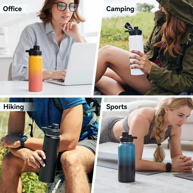 Alt view image 7 of 7 - Fijinhom 24 oz Insulated Water Bottle with Handle, 304 Stainless Steel Water Bottles with Wide Mouth, Double Wall Vacuum Sports Water Bottle, BPA Free, Keep Cold and Hot, Black