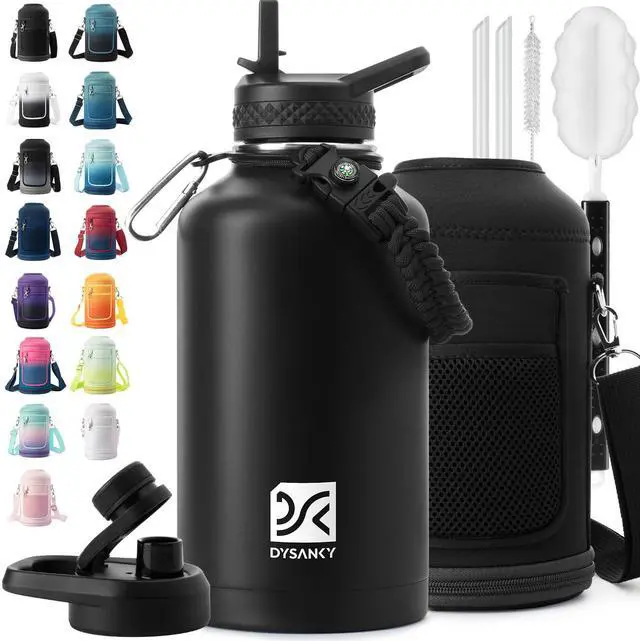 Main image of DYSANKY Insulated Water Bottle | Thickened Stainless Steel Vacuum Metal | Portable Sports Half Gallon Large Water Jug for Gym and Hiking with Straw, Carrier Bag, Handle Strap | BPA-Free 64 oz