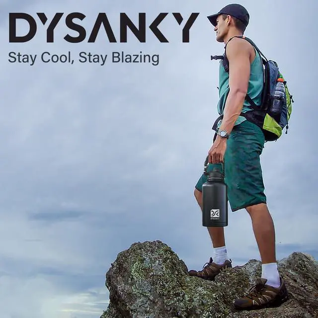 Alt view image 4 of 7 - DYSANKY Insulated Water Bottle | Thickened Stainless Steel Vacuum Metal | Portable Sports Half Gallon Large Water Jug for Gym and Hiking with Straw, Carrier Bag, Handle Strap | BPA-Free 64 oz