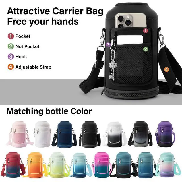Alt view image 6 of 7 - DYSANKY Insulated Water Bottle | Thickened Stainless Steel Vacuum Metal | Portable Sports Half Gallon Large Water Jug for Gym and Hiking with Straw, Carrier Bag, Handle Strap | BPA-Free 64 oz