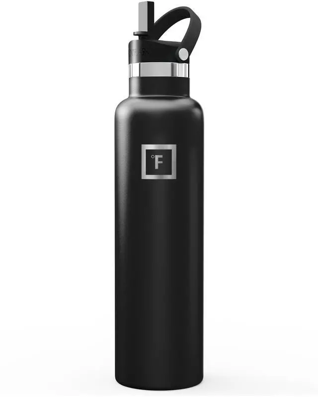 Main image of IRON °FLASK Camping & Hiking Hydration Flask with Straw, BPA-Free Insulated Stainless Steel Sports Water Bottle - 24 oz Midnight Black