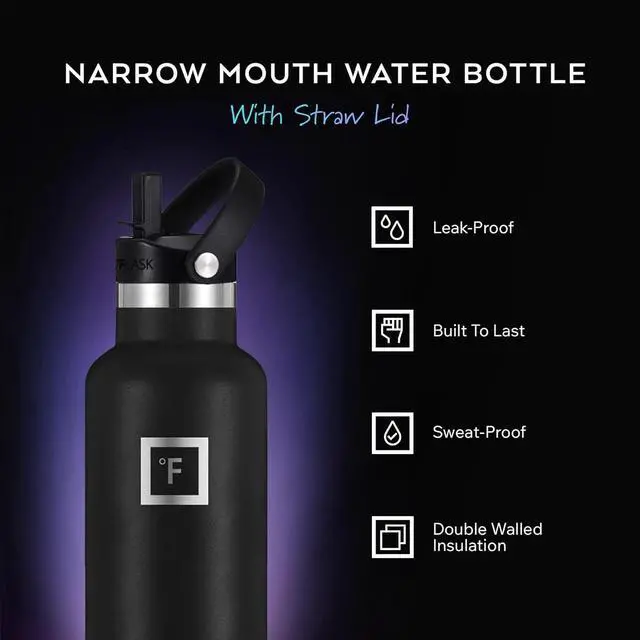 Alt view image 2 of 6 - IRON °FLASK Camping & Hiking Hydration Flask with Straw, BPA-Free Insulated Stainless Steel Sports Water Bottle - 24 oz Midnight Black