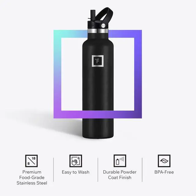 Alt view image 4 of 6 - IRON °FLASK Camping & Hiking Hydration Flask with Straw, BPA-Free Insulated Stainless Steel Sports Water Bottle - 24 oz Midnight Black