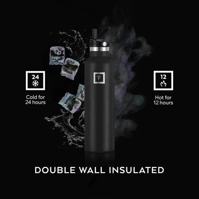 Alt view image 3 of 6 - IRON °FLASK Camping & Hiking Hydration Flask with Straw, BPA-Free Insulated Stainless Steel Sports Water Bottle - 24 oz Midnight Black