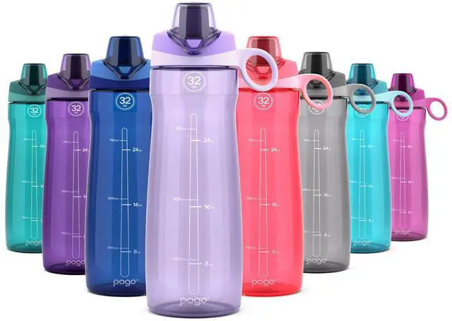 Main image of Pogo 32oz Plastic Water Bottle with Chug Lid and Carry Handle, Reusable, BPA Free, Dishwasher Safe, Perfect for Travel, School, Outdoors, and Gym, Lilac