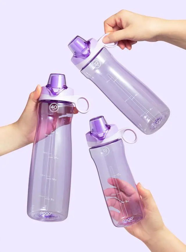 Alt view image 2 of 5 - Pogo 32oz Plastic Water Bottle with Chug Lid and Carry Handle, Reusable, BPA Free, Dishwasher Safe, Perfect for Travel, School, Outdoors, and Gym, Lilac