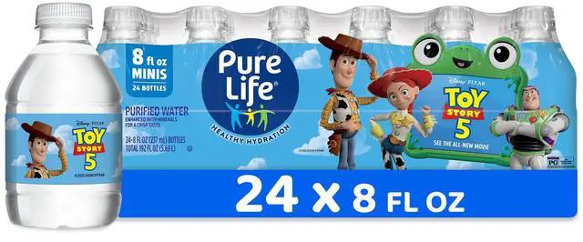 Main image of Pure Life Purified Bottled Water, 24 Pack - Still Drinking Water Enhanced with Minerals for a Crisp Taste - 8 Fl Oz - Toy Story 5 Packaging Graphics