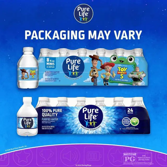 Alt view image 2 of 6 - Pure Life Purified Bottled Water, 24 Pack - Still Drinking Water Enhanced with Minerals for a Crisp Taste - 8 Fl Oz - Toy Story 5 Packaging Graphics