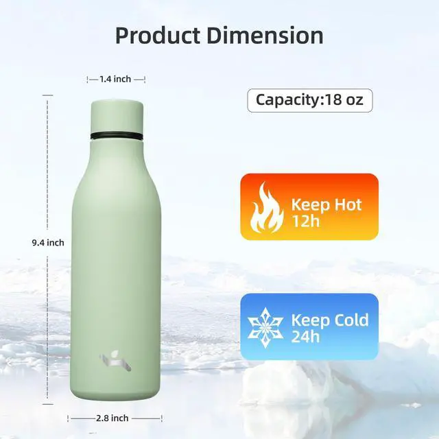 Alt view image 2 of 7 - Konokyo Insulated Water Bottle with Strap,18 oz Double Wall Stainless Steel Vacuum Bottles Metal Water Flask,Macaron Green