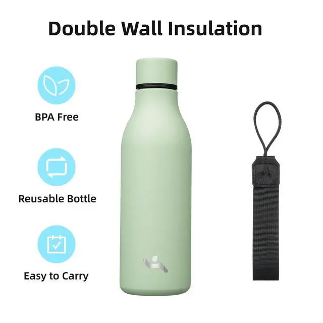 Alt view image 3 of 7 - Konokyo Insulated Water Bottle with Strap,18 oz Double Wall Stainless Steel Vacuum Bottles Metal Water Flask,Macaron Green