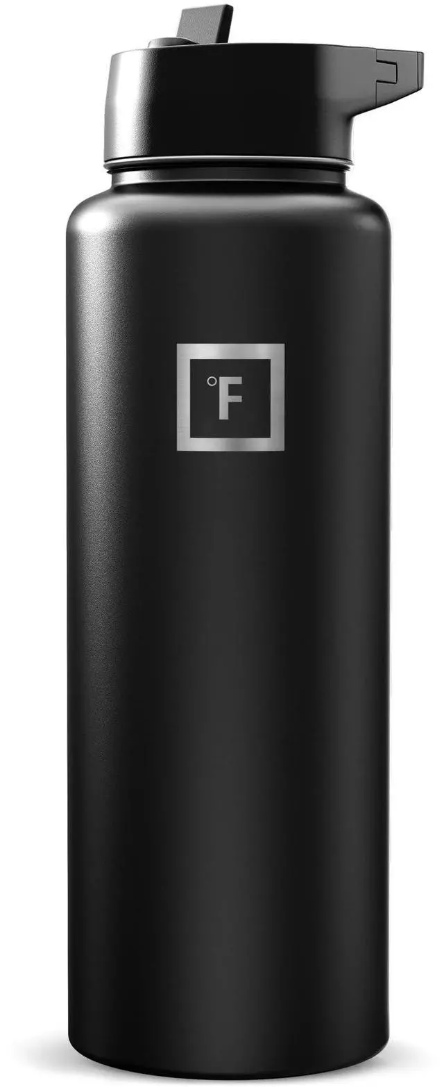 Main image of IRON °FLASK Camping & Hiking Hydration Flask with Straw, Wide Mouth Insulated Stainless Steel Sports Water Bottle - 40 oz Midnight Black