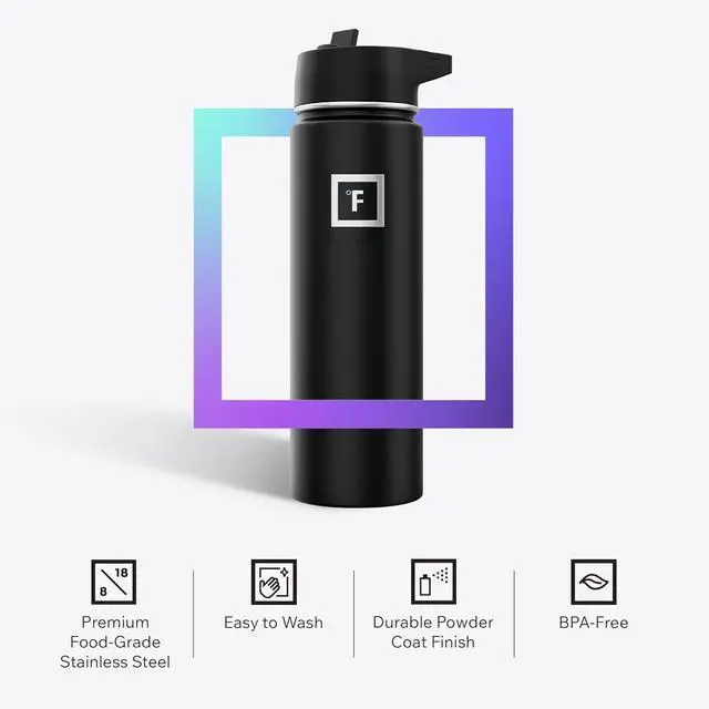 Alt view image 5 of 7 - IRON °FLASK Camping & Hiking Hydration Flask with Straw, Wide Mouth Insulated Stainless Steel Sports Water Bottle - 40 oz Midnight Black