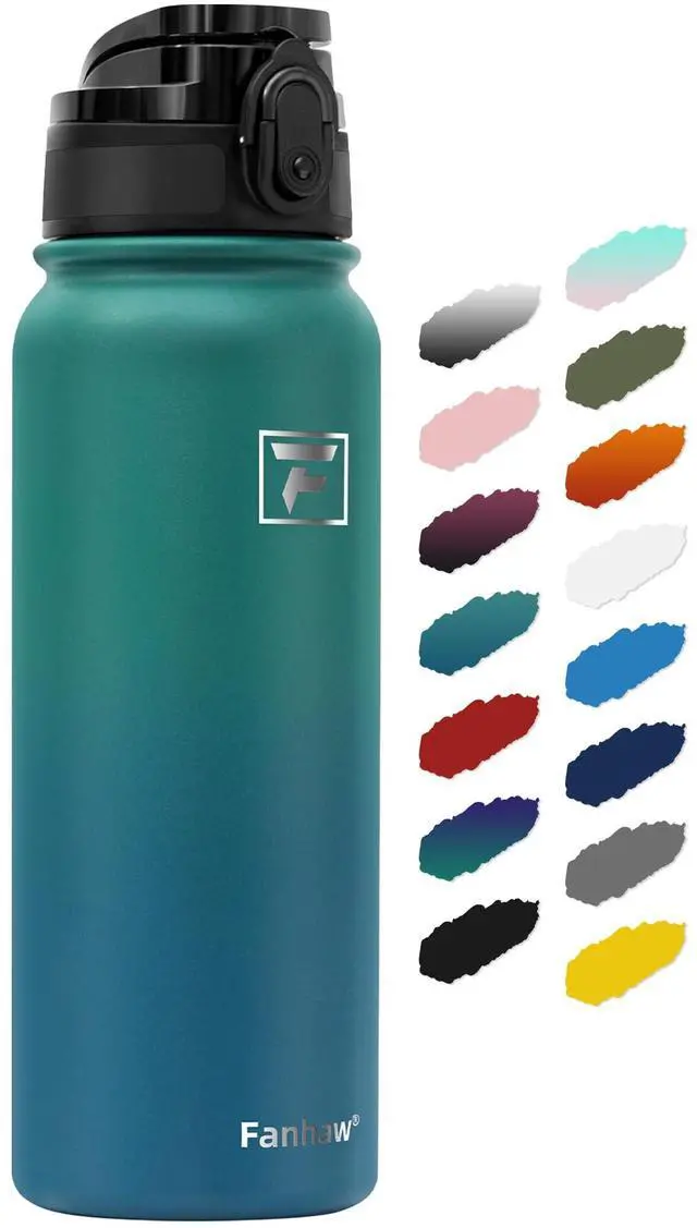Main image of Fanhaw 20 oz Insulated Stainless Steel Water Bottle with Anti-Dust Chug Lid, Leakproof Vacuum Metal Everyday Use Bottle for Kids, Teens & Adults, Back to School Essentials (Green Blue)