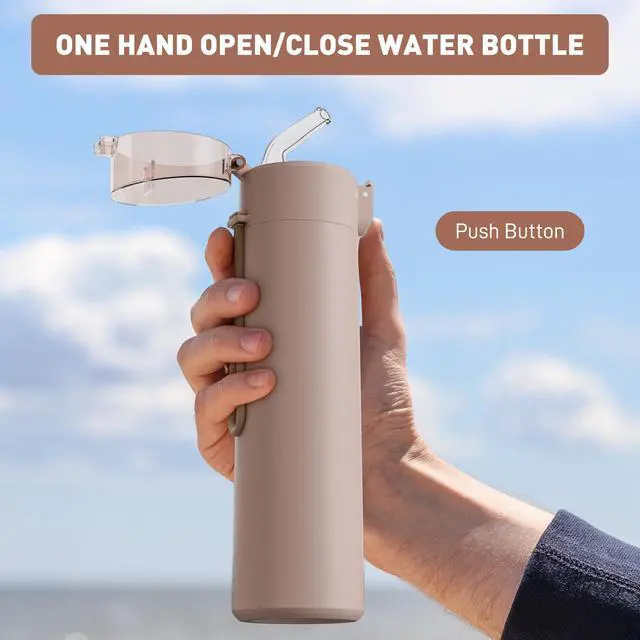 Alt view image 5 of 7 - 9oz Small Water Bottles with Straw, Mini Water Bottle with One-Hand Open Design, Leak-Proof Locking Lid for Hot&Cold Drinks, Small Travel Water Bottle - 100% Leakproof for School, Travel...(Mocha)