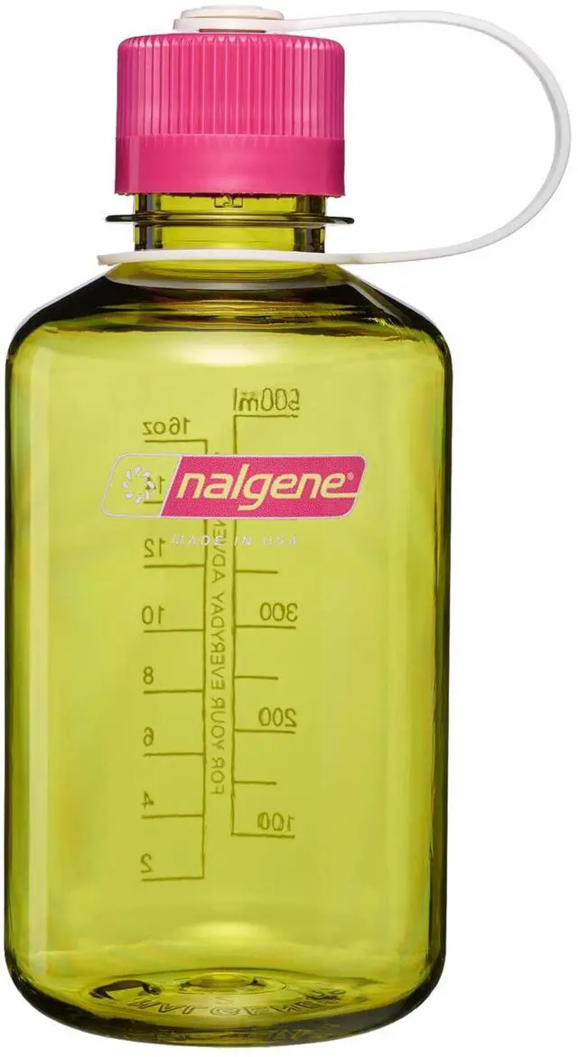Main image of Nalgene 16 oz Narrow Mouth Water Bottle | Slim Cup Holder Size, BPA-Free, Durable Leak Proof Travel Bottle Thrill & Motion, Endive w/Fuschia