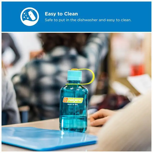 Alt view image 3 of 6 - Nalgene 16 oz Narrow Mouth Water Bottle | Slim Cup Holder Size, BPA-Free, Durable Leak Proof Travel Bottle Thrill & Motion, Endive w/Fuschia