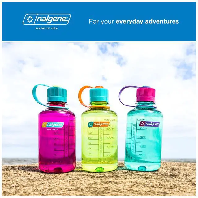 Alt view image 6 of 6 - Nalgene 16 oz Narrow Mouth Water Bottle | Slim Cup Holder Size, BPA-Free, Durable Leak Proof Travel Bottle Thrill & Motion, Endive w/Fuschia